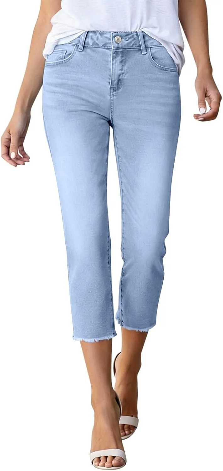 

Женские капри джинсы Trendy High Waisted Casual Summer Cropped Stretchy Denim Skinny с карманом Pbawab