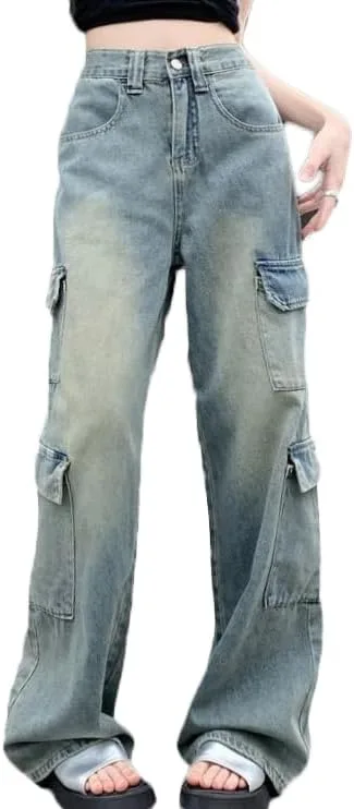 

Женские джинсы-карго с высокой талией и 8 карманами ZH8FCHAN