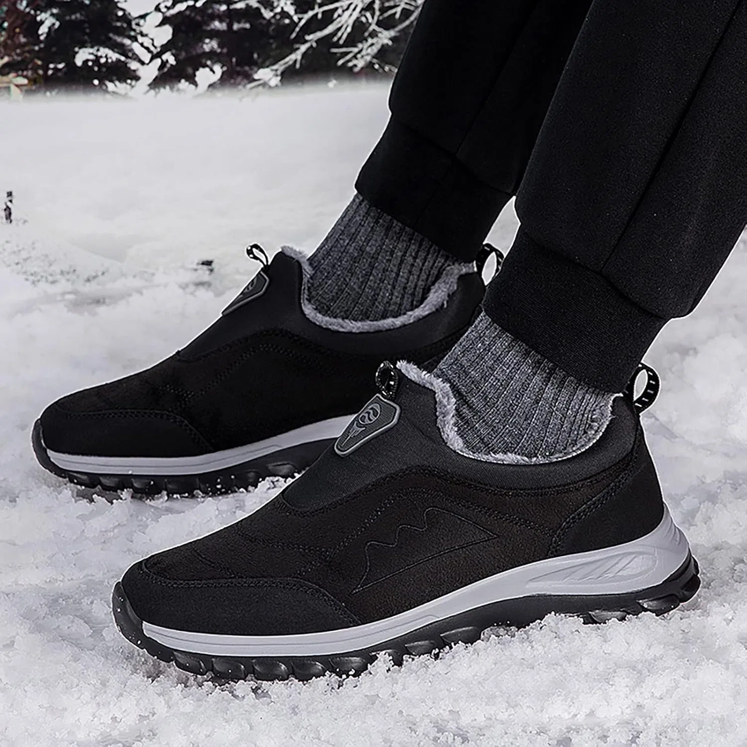 Ботинки Herren-Wanderstiefel, 2025, Neue Herren-Winterstiefel, warm, runder Zehenbereich, Flacher Absatz, lässig, rutschfest, bequem, Baumwollschuhe, Schneestiefel, wasserfeste Wanderstiefel für Herren Generic, Schwarz — фото 2