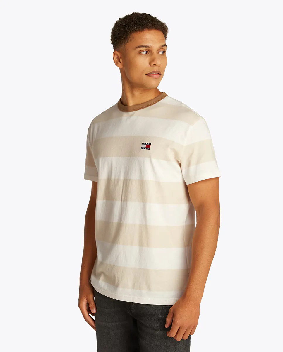 

Мужская полосатая футболка облегающего кроя Tommy Jeans, бежевый