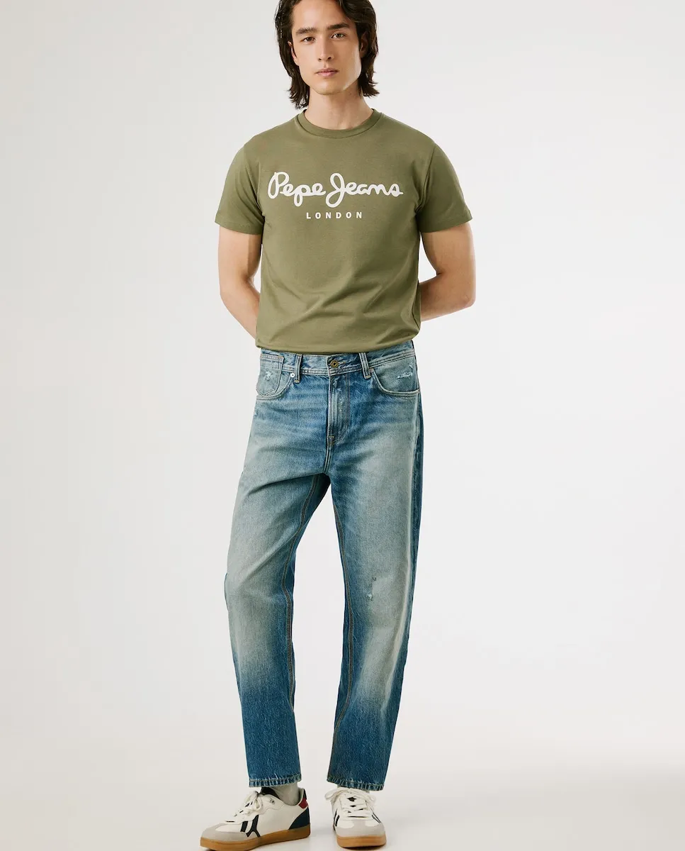 

Мужские джинсы байкер с прямым кроем и деталями с потертостями Pepe Jeans, синий