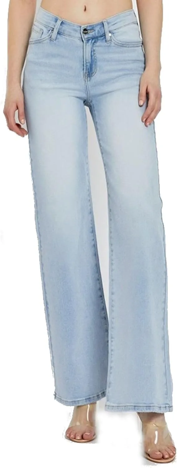 

Женские джинсы Casual Essential Wide Leg V Dipped Front Waist, потертые светло-голубые Yanhoo