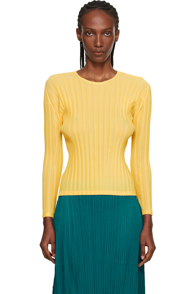

Футболка с ребристыми складками, январь Pleats Please Issey Miyake, желтый