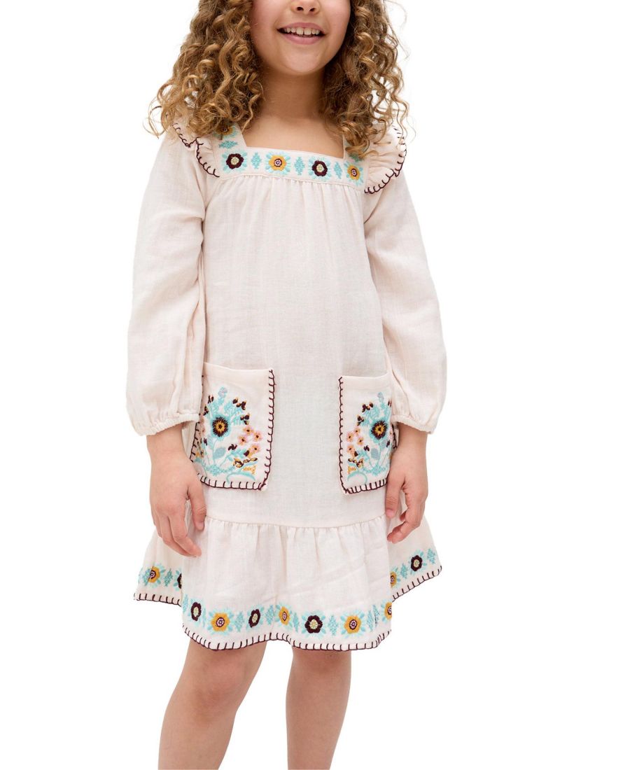 

Платье Lisa с квадратным вырезом и вышивкой Raffya Kids, Ecru