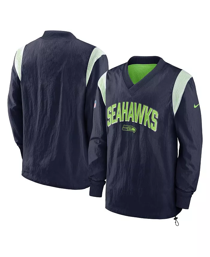 

Мужская ветровка-пуловер с V-образным вырезом Seattle Seahawks College Navy Sideline Athletic Stack Nike