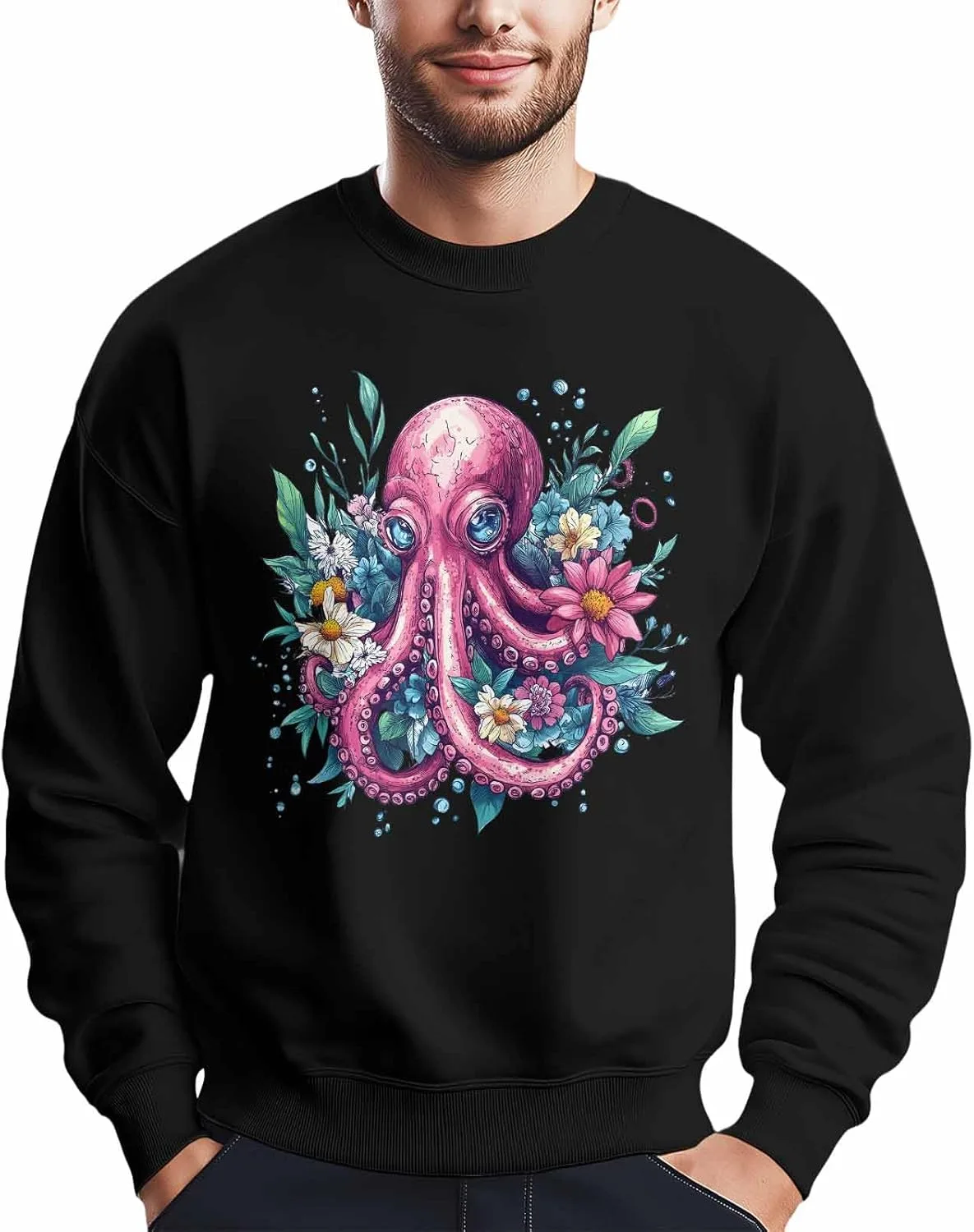 

Мужской свитшот с принтом "розовый осьминог в цветах", лонгслив Winvebermior