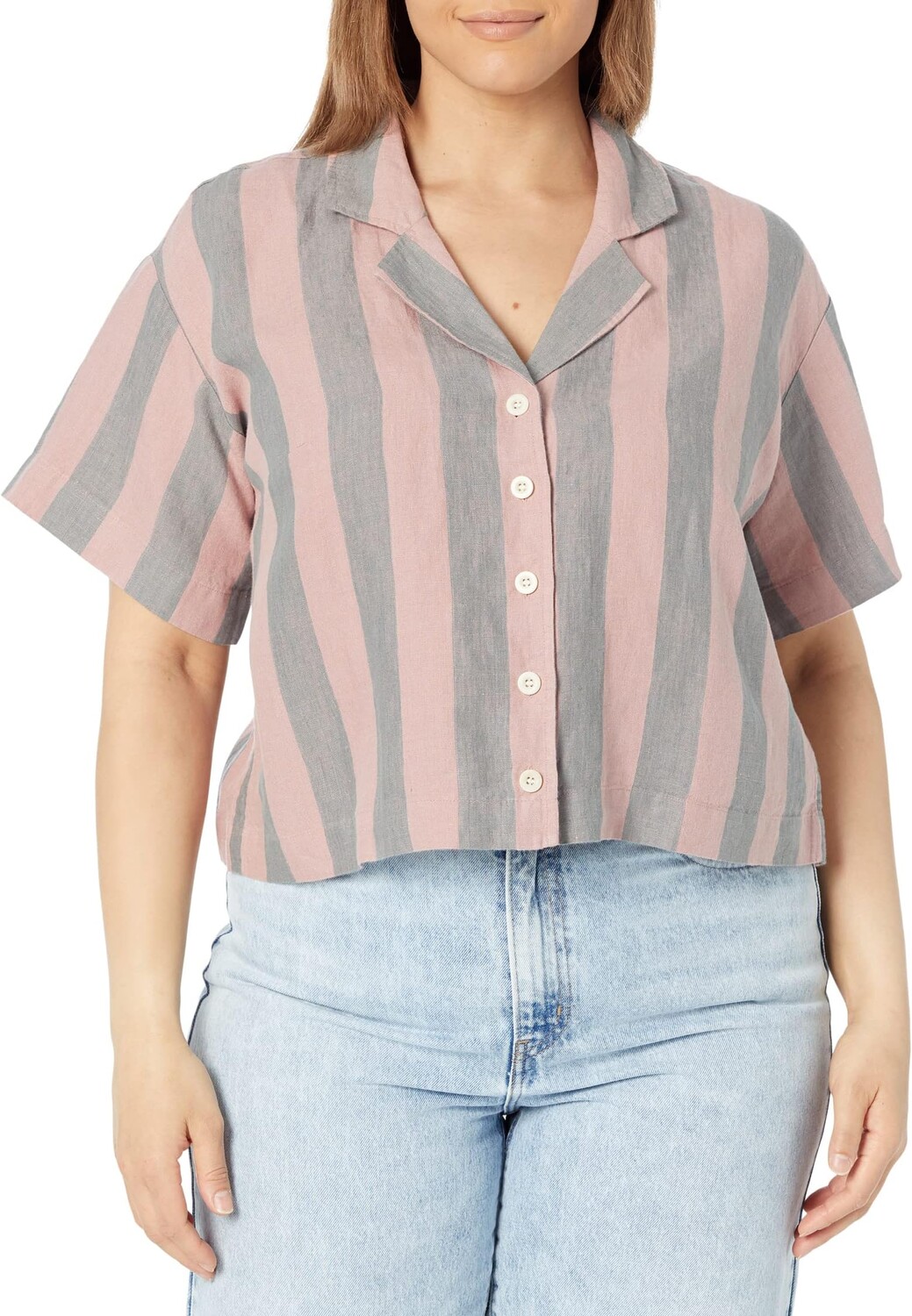 

Рубашка Madewell Plus Cropped Resort Shirt - Chinating Line, цвет Warm Thistle