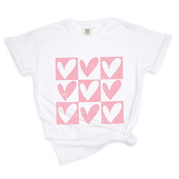 

Футболка с принтом в клетку и розовым сердцем, women's garment dyed Simply Sage Market, White, Розовый, Футболка с принтом в клетку и розовым сердцем, women's garment dyed Simply Sage Market, White