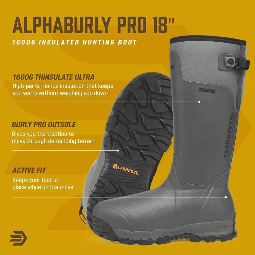 Охотничьи утепленные ботинки LaCrosse Alphaburly Pro 18" для мужчин с водонепроницаемой резиной, утеплителем Thinsulate 1600G и подошвой из ЭВА, First Lite Cipher, серый — фото 4