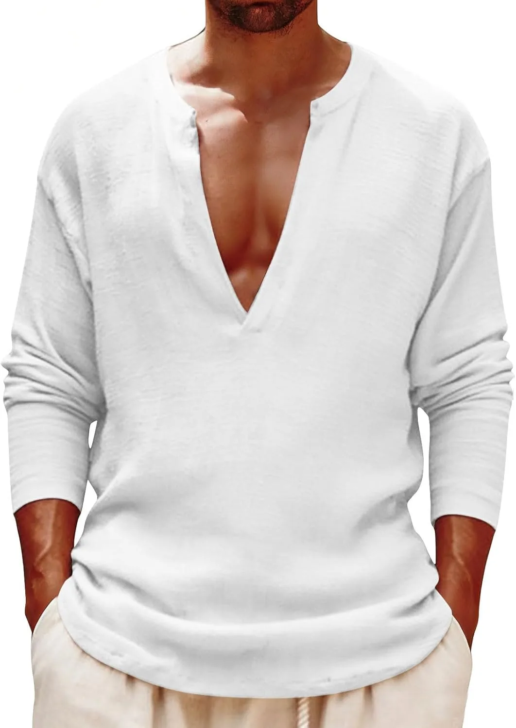 

Футболка с глубоким вырезом для мужчин Plus Size, длинный рукав, свободный крой vrvtoov