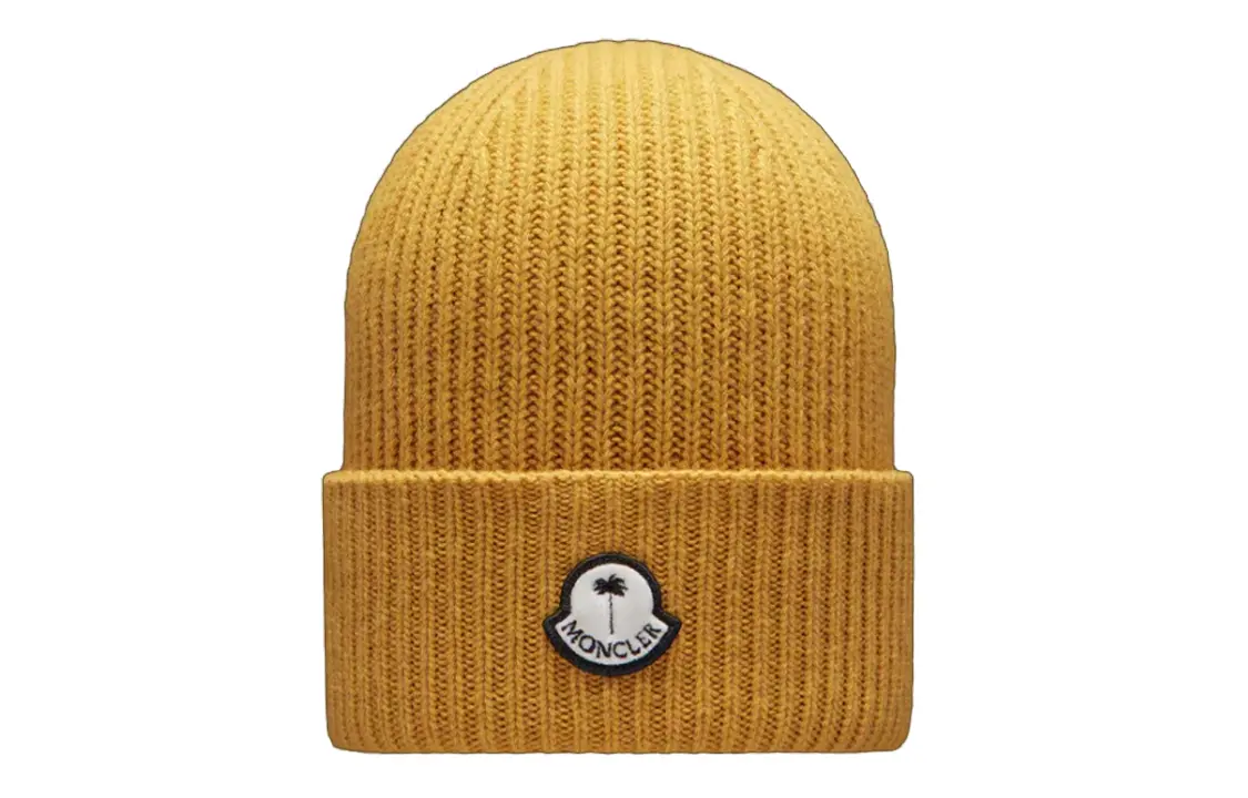 

Вельветовая, шерстяная, кашемировая женская шапка-бини желтого цвета Moncler, желтый