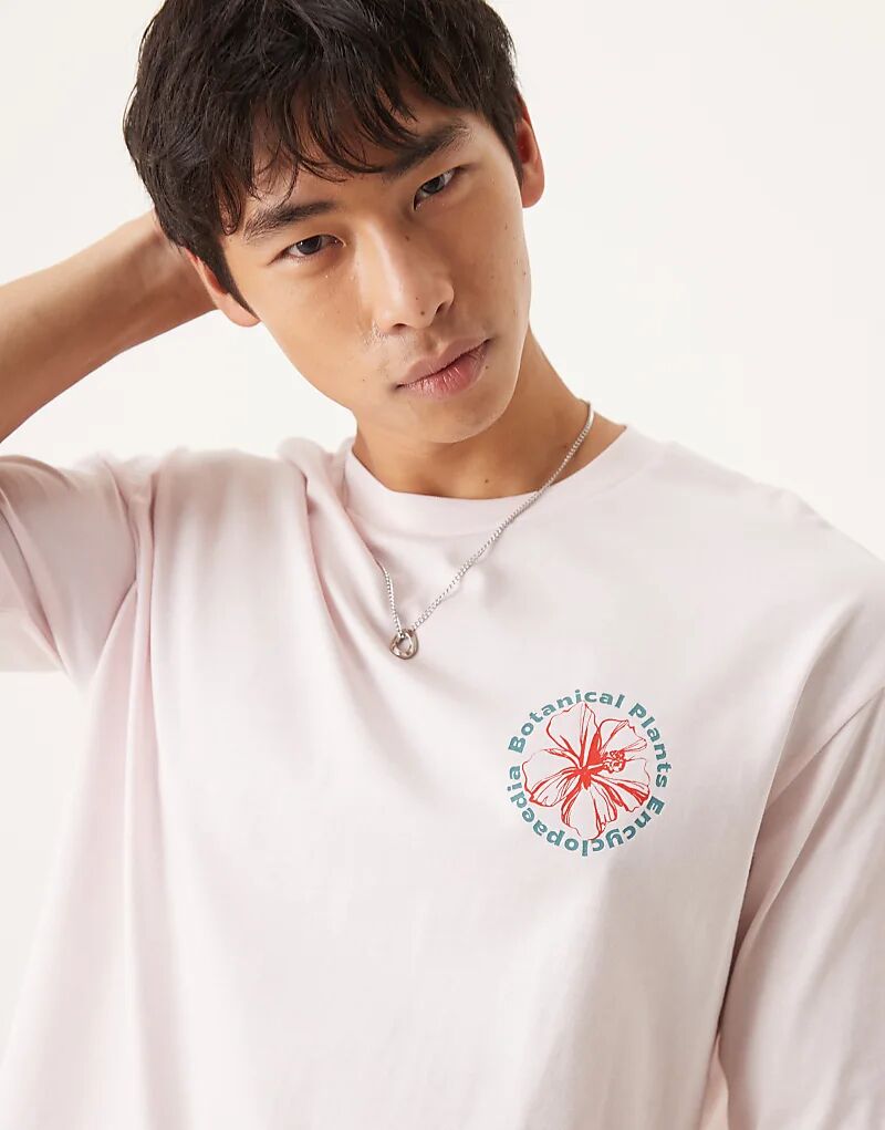 

Футболка Selected Homme свободного кроя с ботаническим принтом на спине розового цвета