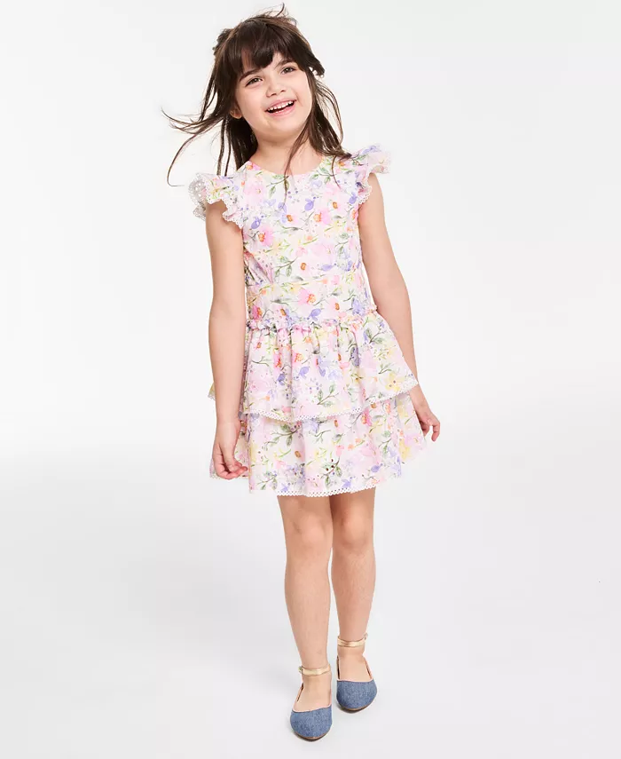 

Платье для девочек с цветочным кружевом и заниженной талией Toddler and Little Girls Floral Eyelet Drop Waist Dress Rare Editions, фиолетовый