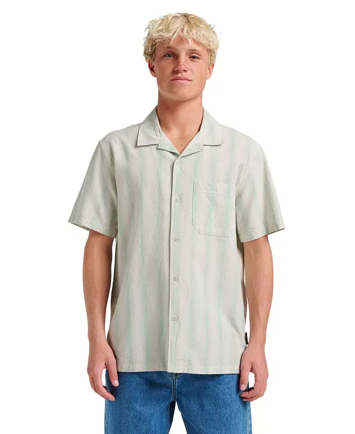 

Мужская оксфордская рубашка с полосками, короткий рукав, повседневная Quiksilver, серебро