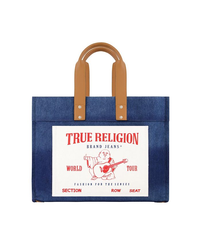 

Большая сумка-тоут из потертого денима True Religion, синий