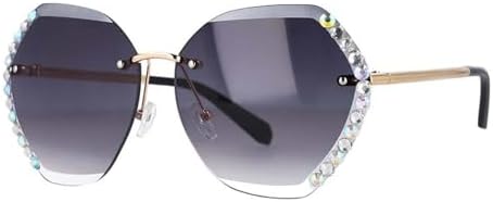 

Ретро-солнцезащитные очки без оправы с бриллиантами для женщин, винтажные солнцезащитные очки с зеркальными линзами и защитой от УФ-излучения UV400 MTZJH, Gradient Gray