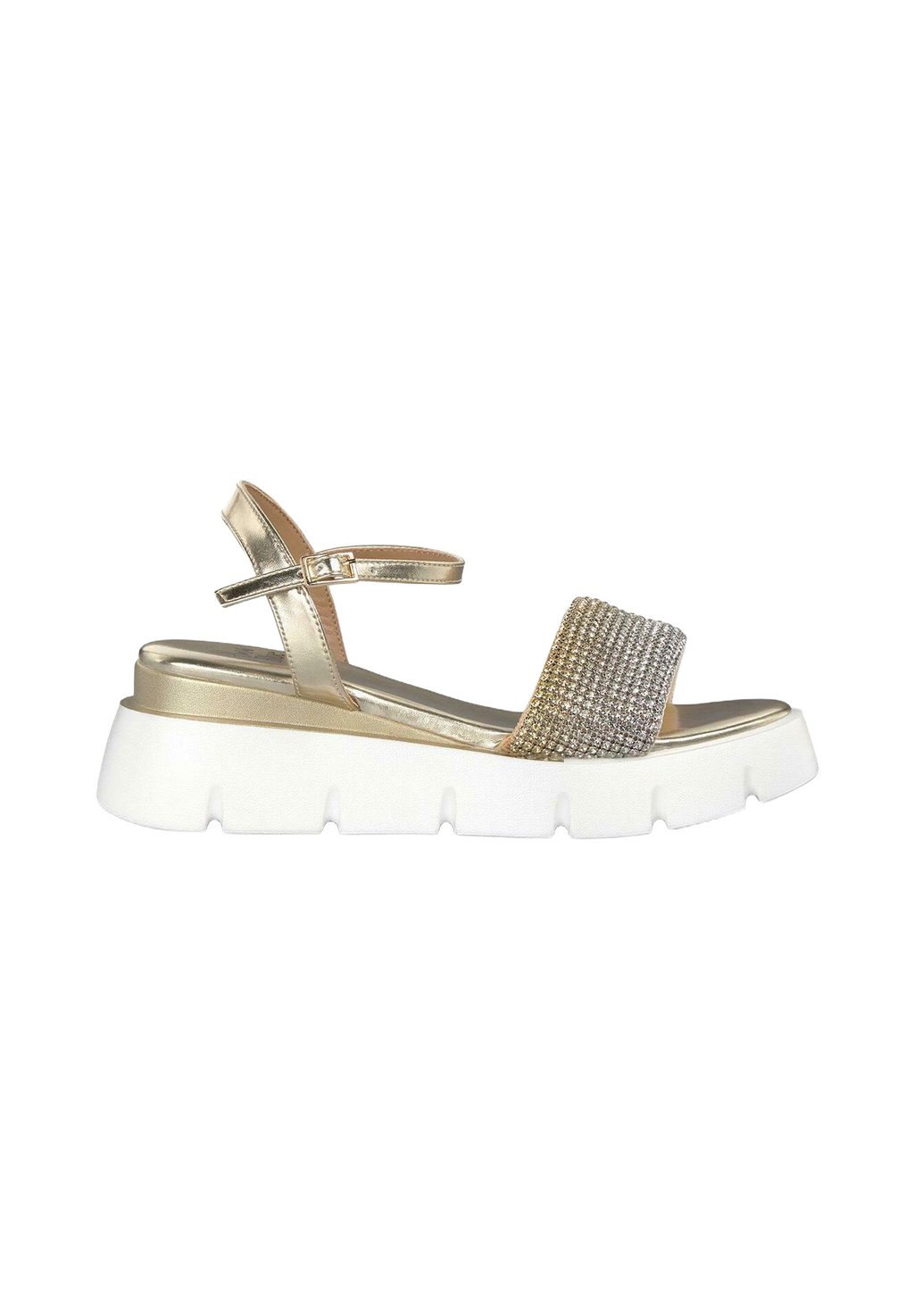 Босоножки на танкетке ON PUNTERA REDONDEADA Y CIERRE CON HEBILLA - Platform sandals Alma Blue, золотой