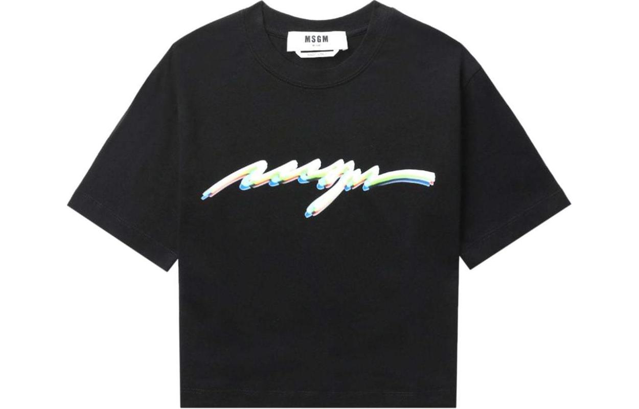 

Msgm Женская черная футболка с круглым вырезом, умеренно прямой крой, Черный, Msgm Женская черная футболка с круглым вырезом, умеренно прямой крой