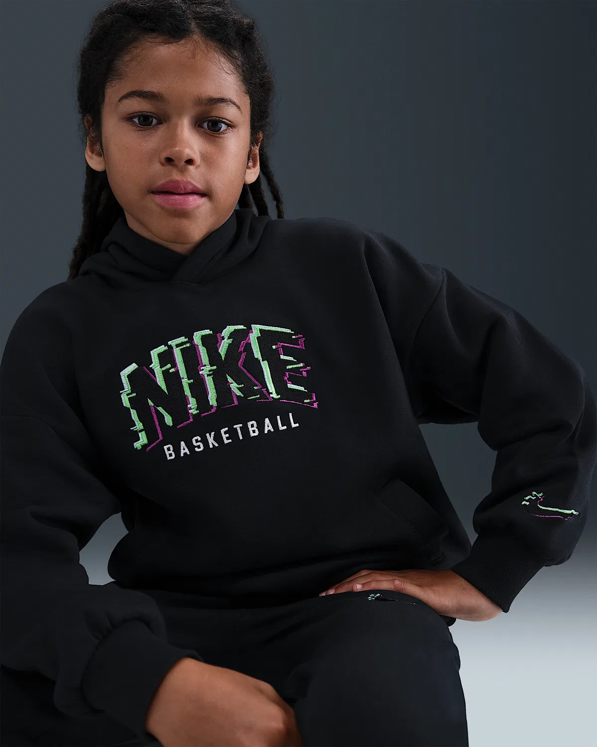 Детская флисовая худи-пуловер Nike Culture of Basketball, Black/Green Strike/Black — фото 3
