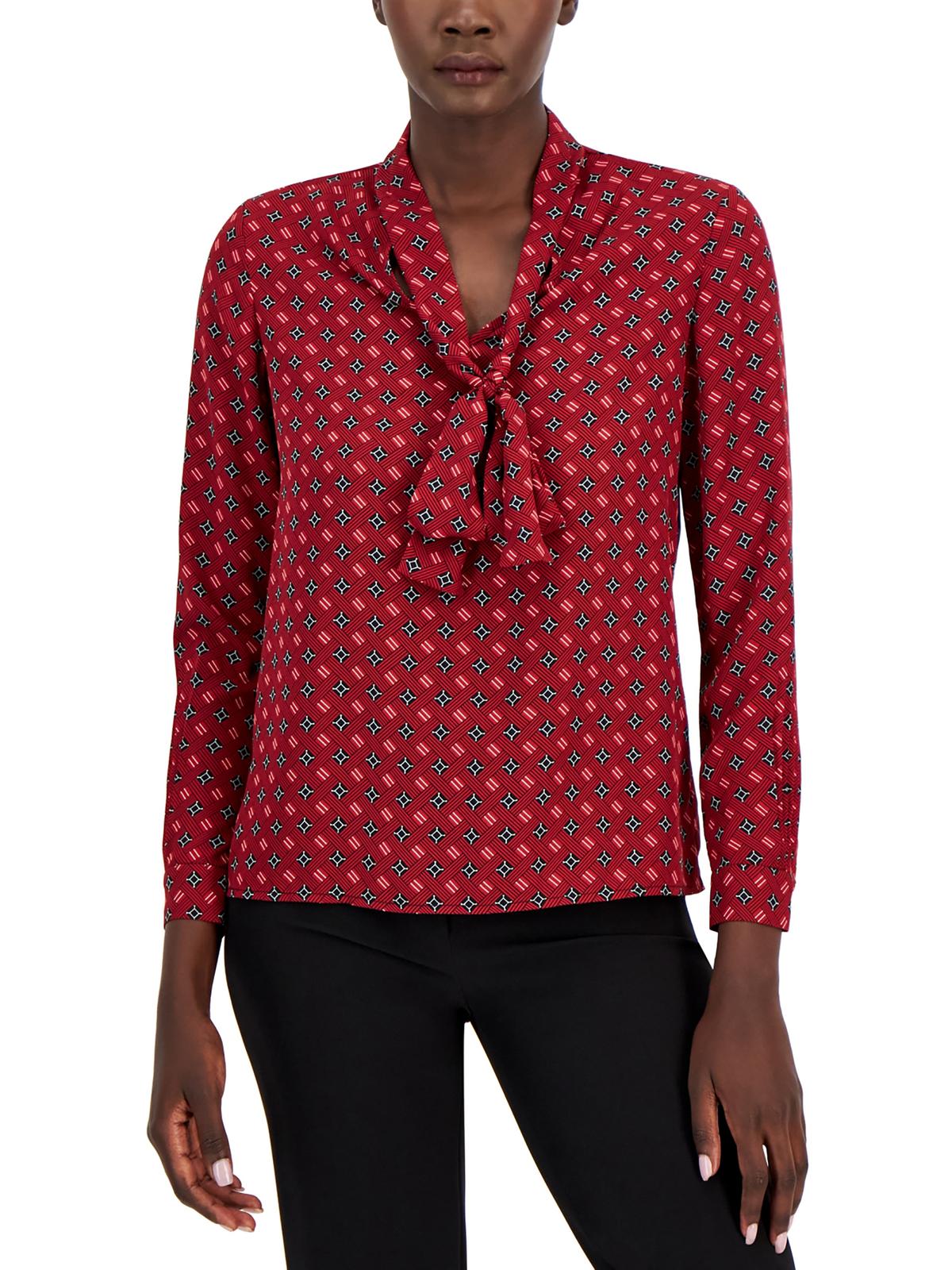 

Женская блузка из атласного твила с завязкой на шее Anne Klein, цвет titian red combo