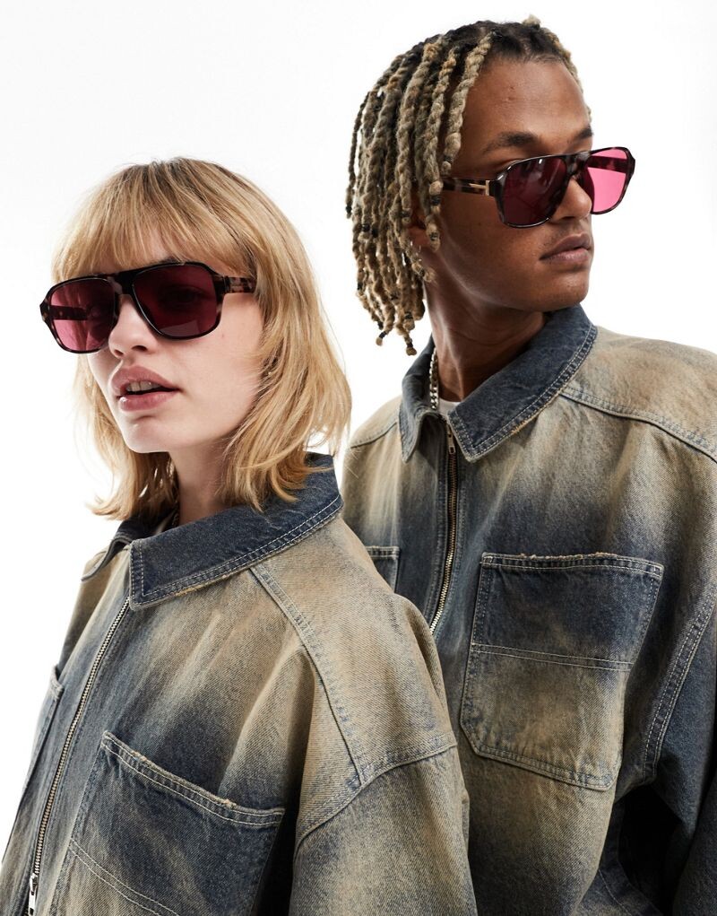 

Reclaimed Vintage Unisex — солнцезащитные очки-авиаторы с розовыми линзами