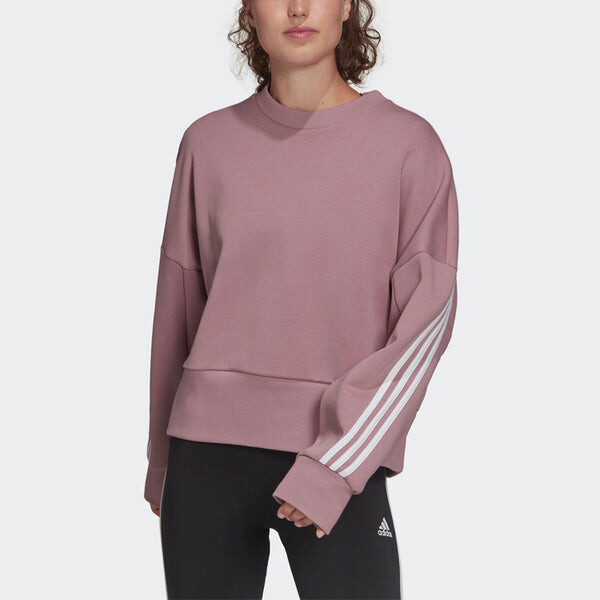 Свитер w fi 3s crew stripe sports round neck pullover long sleeves purple pink hoodie Adidas, бежевый — фото 2