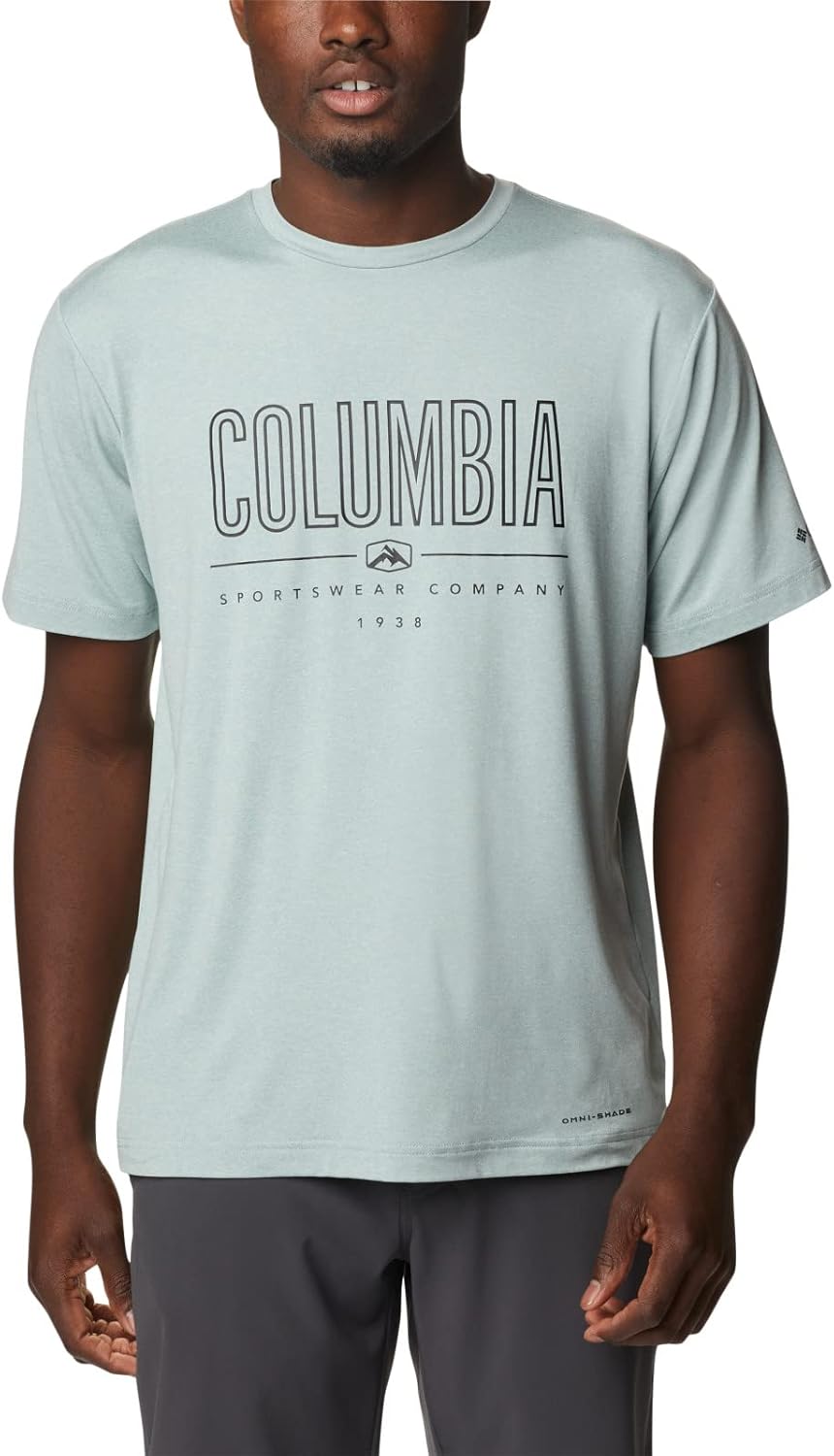 

Мужская футболка Columbia Tech Trail Front Graphic с коротким рукавом, Niagara Heather/Outlined Badge Graphic