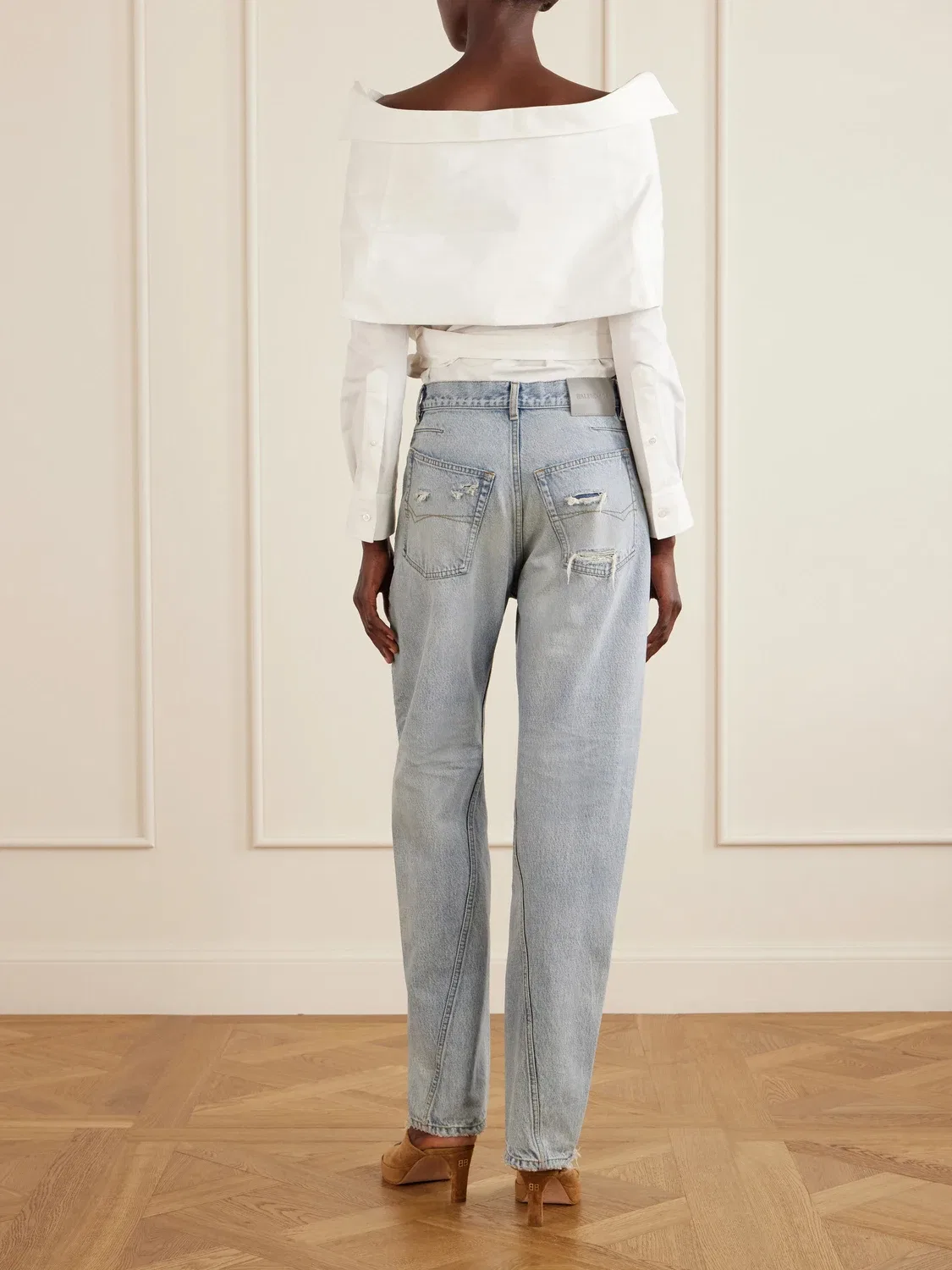 Блузка из хлопкового поплина с открытыми плечами Balenciaga, белый — фото 3