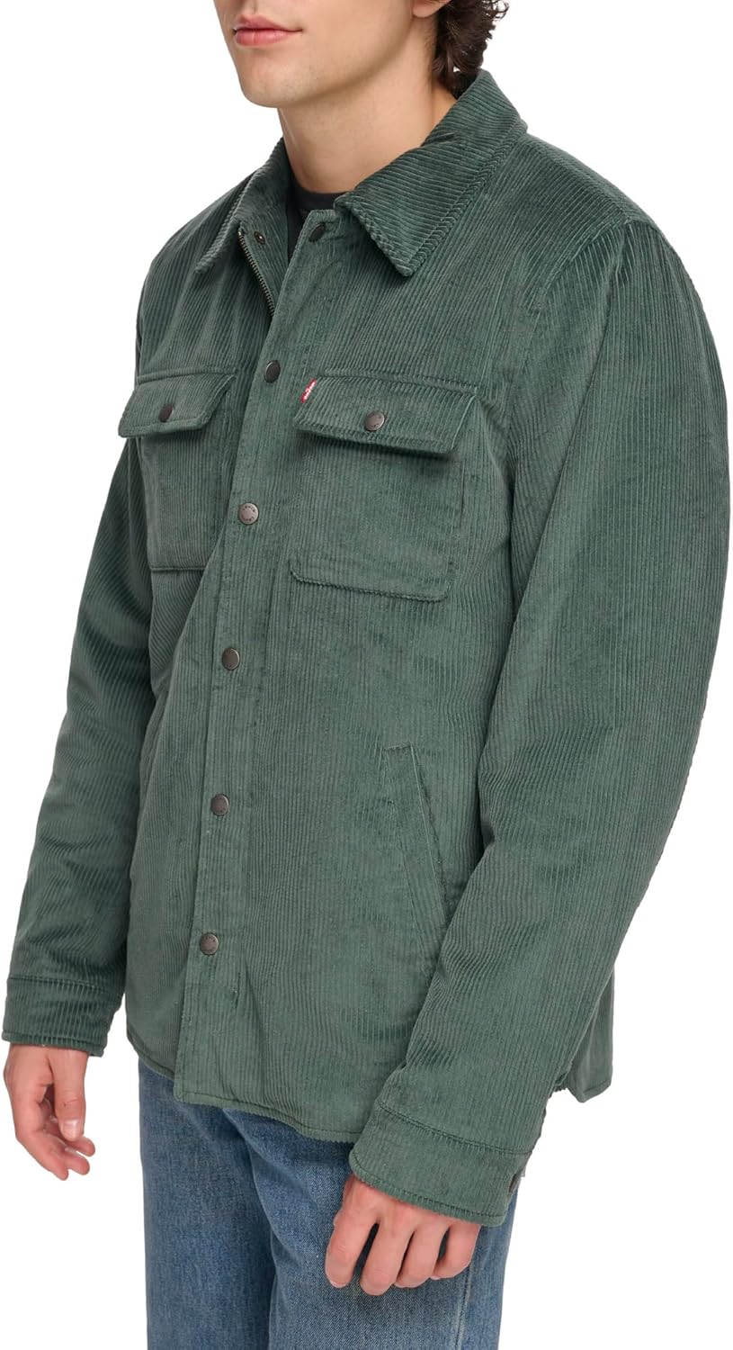 Мужская клетчатая куртка-рубашка Levi's с капюшоном и подкладкой из шерпы (стандартные размеры, большие и высокие), Atlantis Corduroy/Sherpa Lined — фото 3