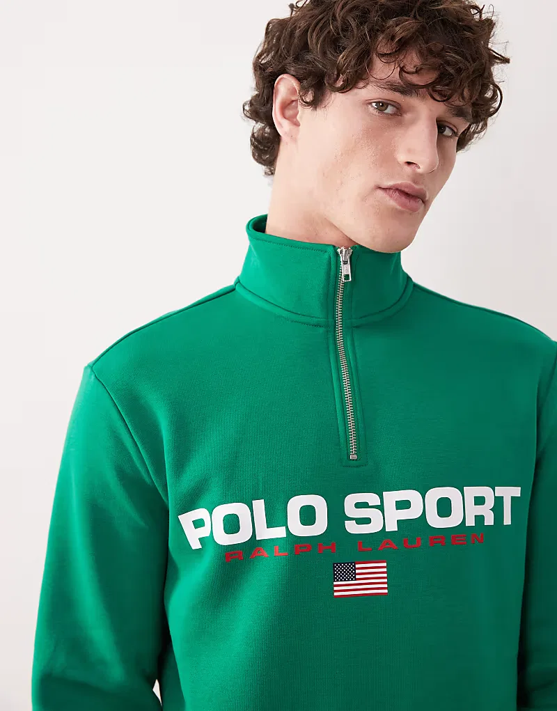 Толстовка Polo Ralph Lauren Sport с логотипом в виде флага и застежкой-молнией до середины груди, зеленый — фото 3