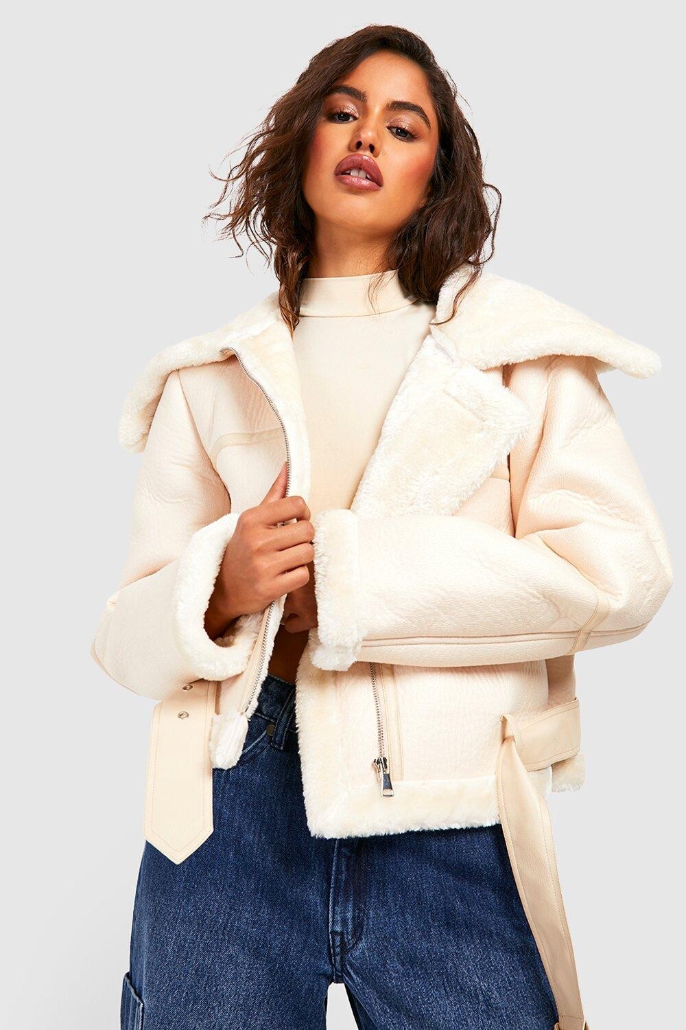 

Авиатор из искусственного меха из искусственного меха boohoo, белый