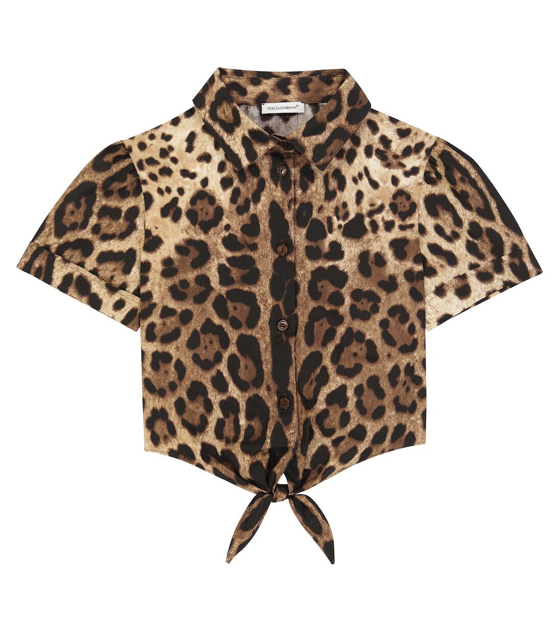 

Укороченная рубашка из хлопка с леопардовым принтом Dolce&Gabbana, коричневый