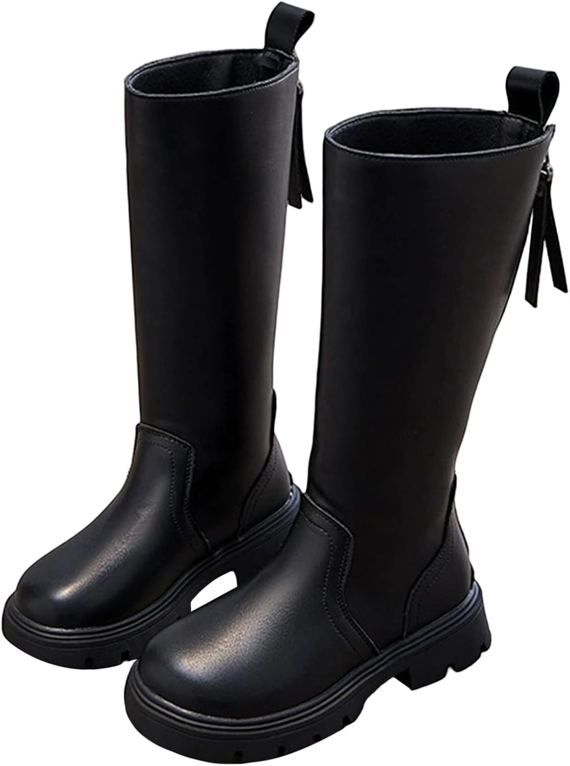 

Детские сапоги до колена для девочек, сапоги средней длины, верховые сапоги, искусственная кожа, молния, панк/гот стиль, осень-зима, с бантом, боевые сапоги, маленькие и большие размеры Generic, B02 Black