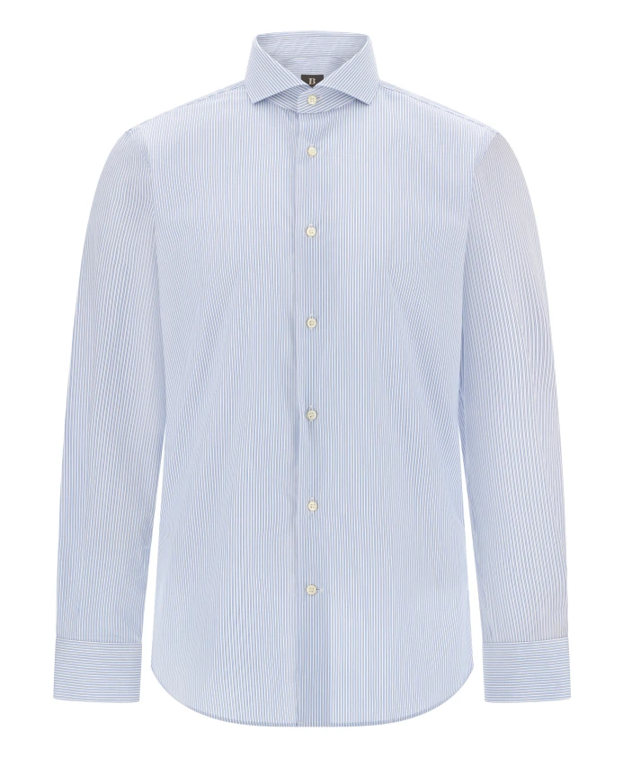 

Приталенная полосатая хлопковая рубашка Boggi Milano, синий