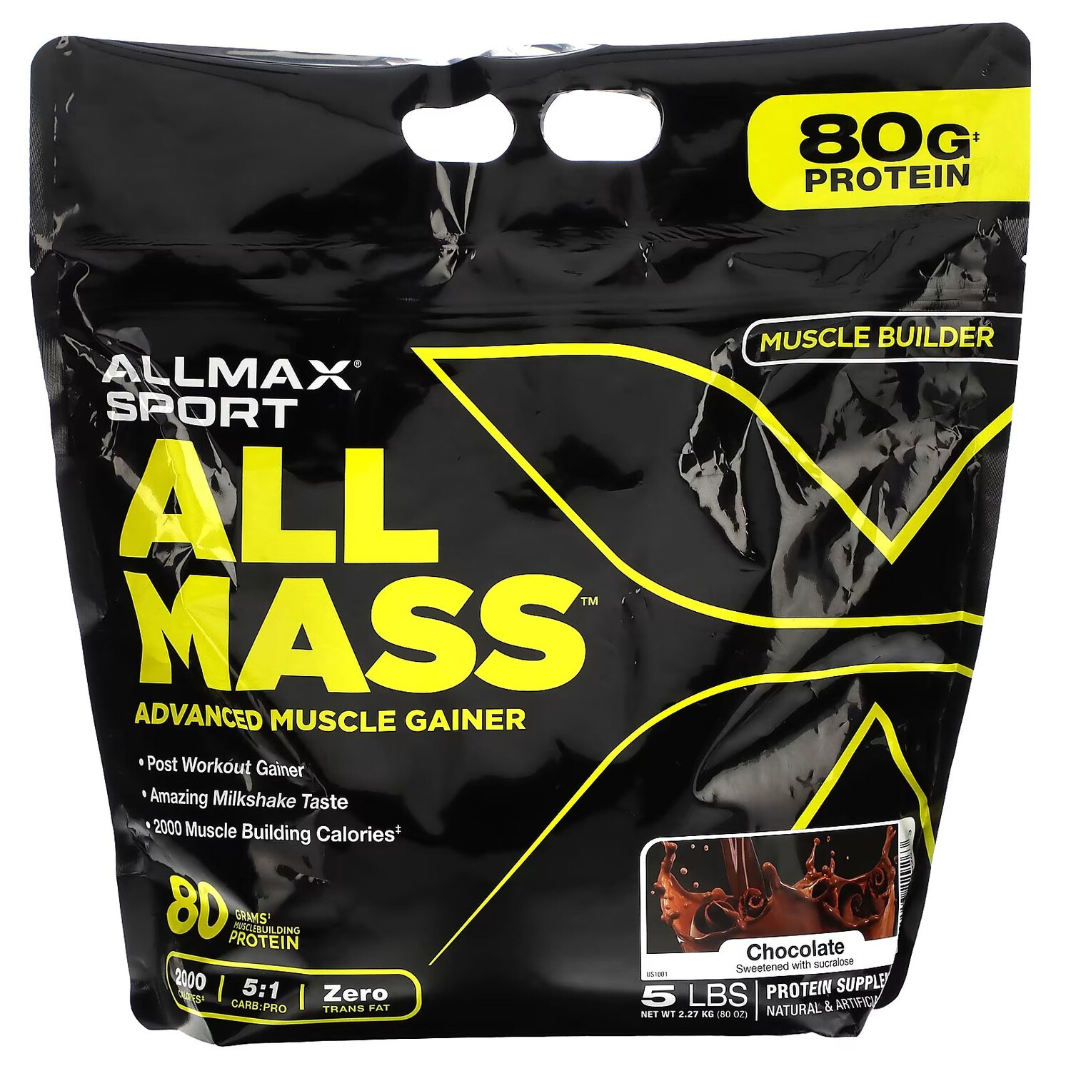 

Sport, All Mass, Продвинутый набор для набора мышечной массы, шоколад, 5 фунтов, 2,27 кг (80 унций) Allmax