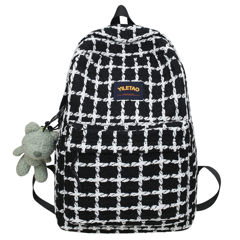 

Хлопковый рюкзак с нейлоновой спинкой Обычный Женский Черный/Белый NIGEER, Черный с подвеской в виде мишки