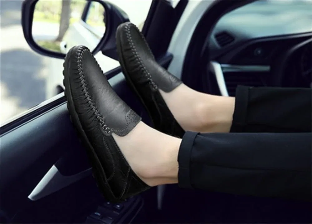Мокасины кожаные мужские Slip-On, Black DHFIRUFSHLO — фото 2