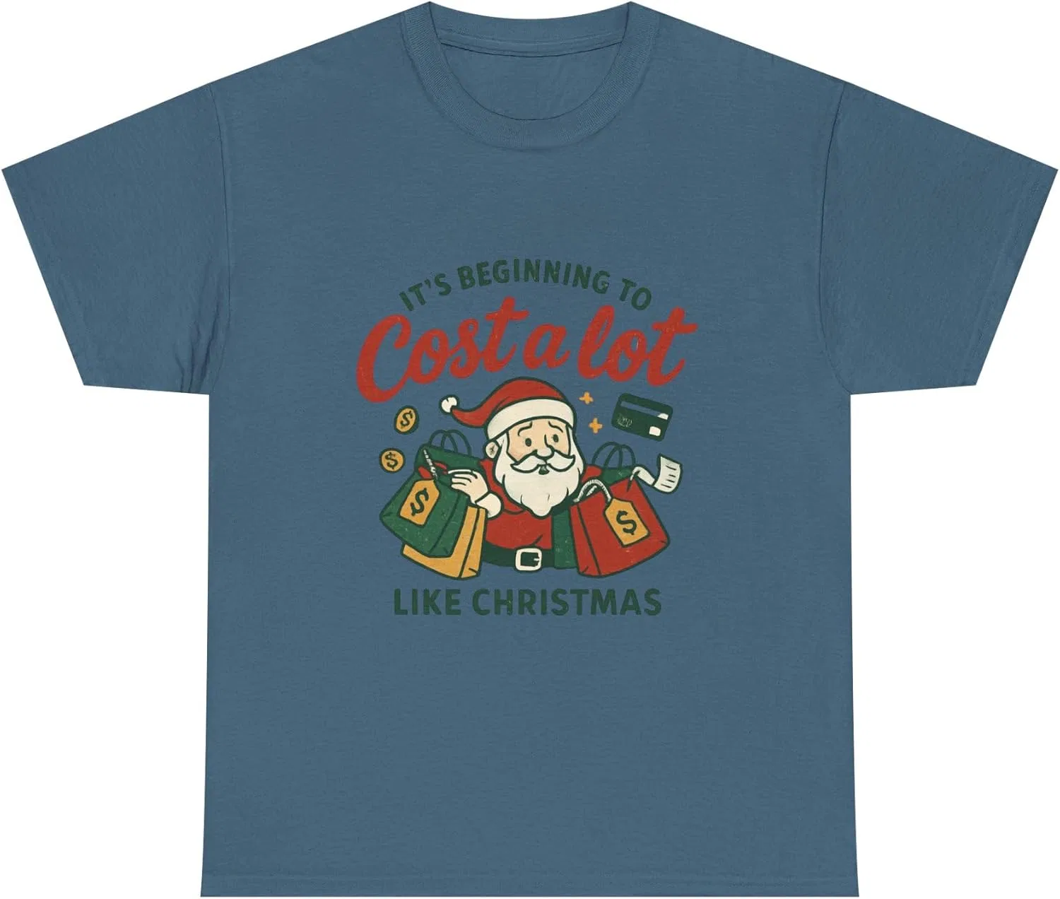 Футболка с принтом "It's Beginning to Costa a Lot Santa Tee" | Юмористическая рождественская футболка для шопинга GENERIC, индиго