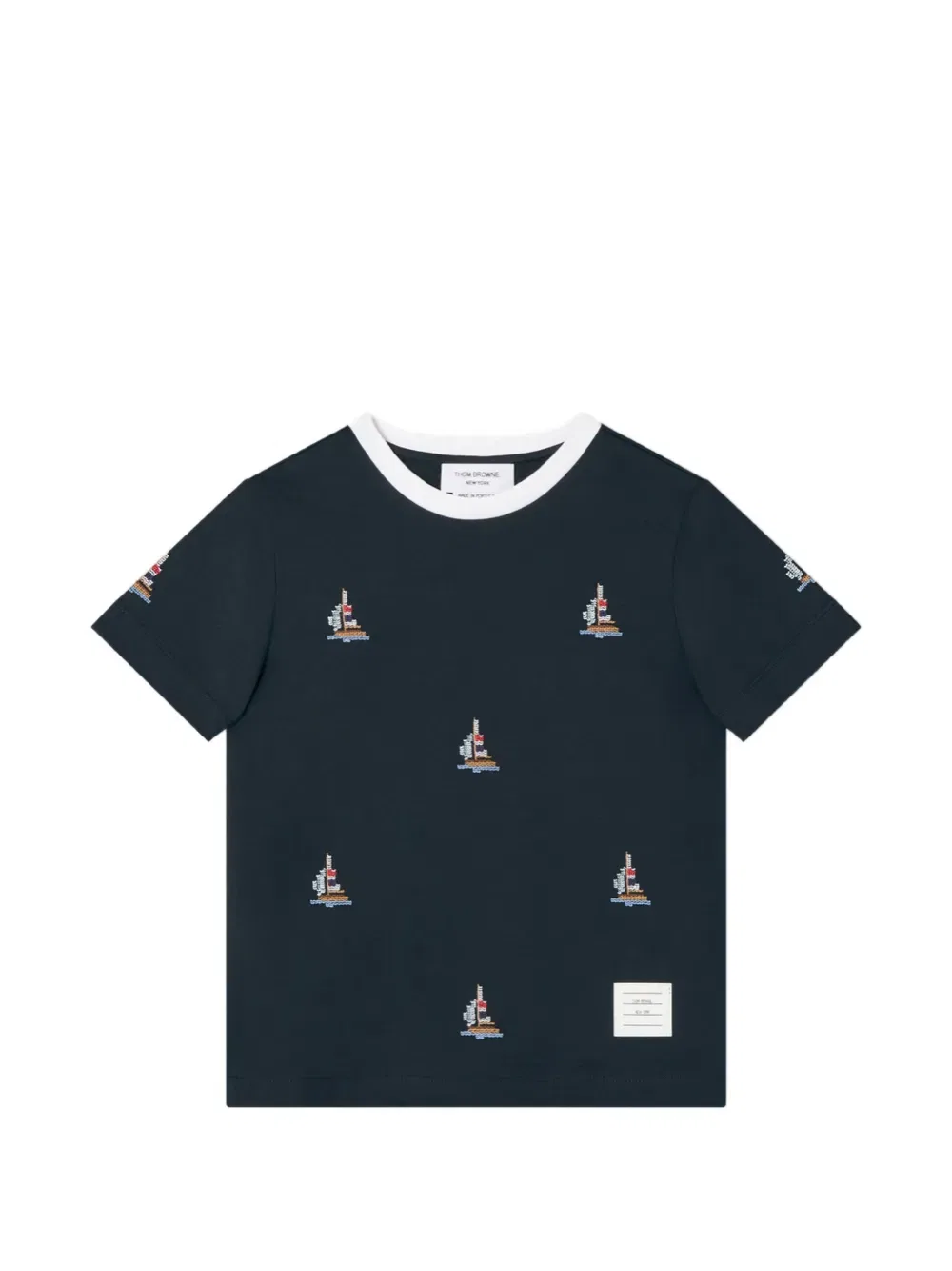 Футболка с вышивкой в виде парусника Thom Browne Kids, синий