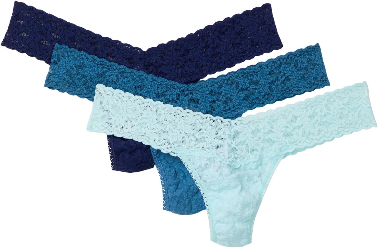 

Стринги Hanky Panky Signature Lace Original Rise Thong 3 Pack, цвет Odyssey Blue/Storm Cloud/Celeste