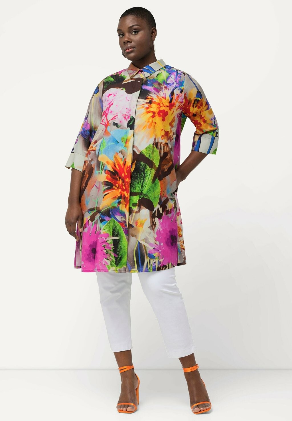 

Платье-рубашка TROPICAL FLOWER 3/4 SLEEVE Ulla Popken, мультиколор