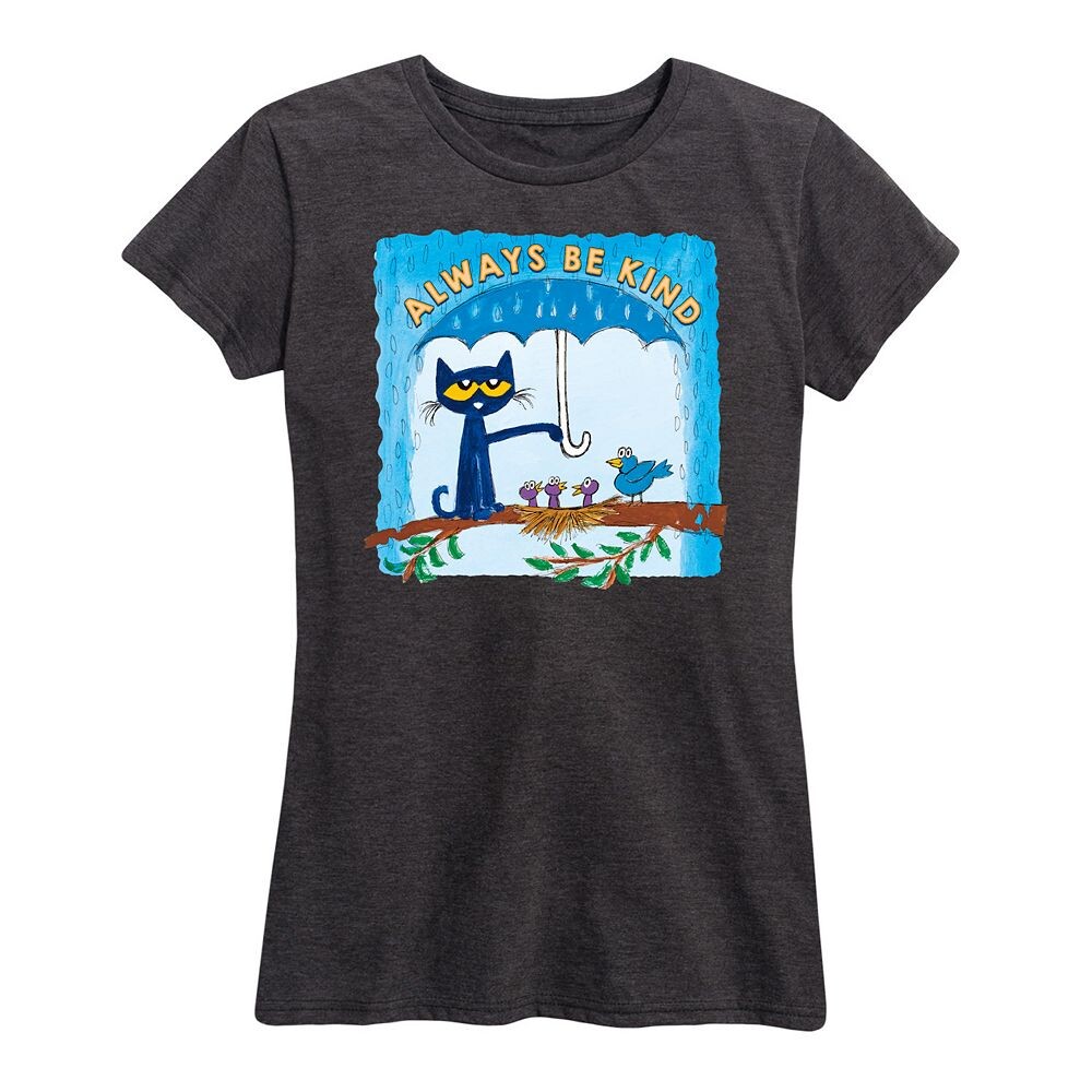 

Женская футболка с рисунком Pete The Cat Always Be Kind и зонтиком, цвет Heather Charcoal