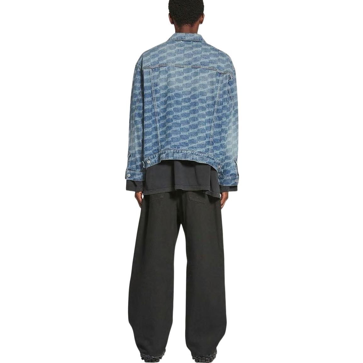 Джинсовая куртка Balenciaga с логотипом All Over Bb Monogram, синяя — фото 4