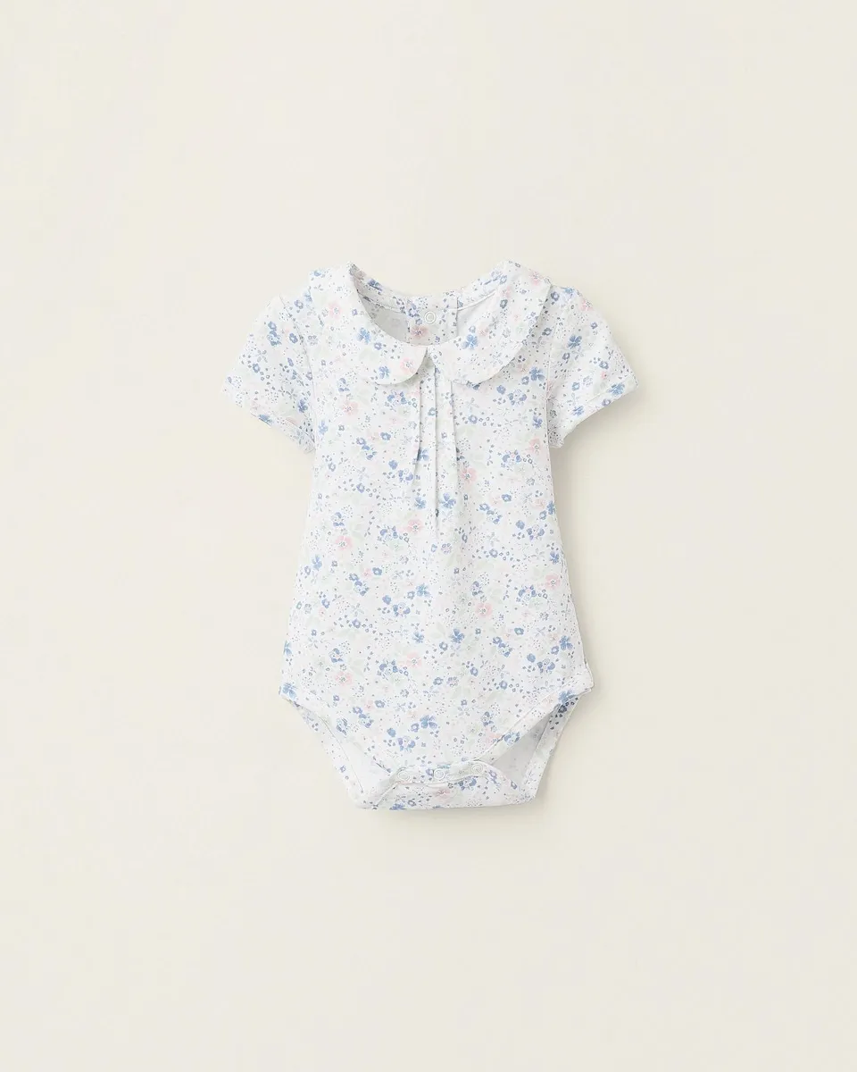 

Цветочный бодик для девочки с кнопками Zippy, белый/синий