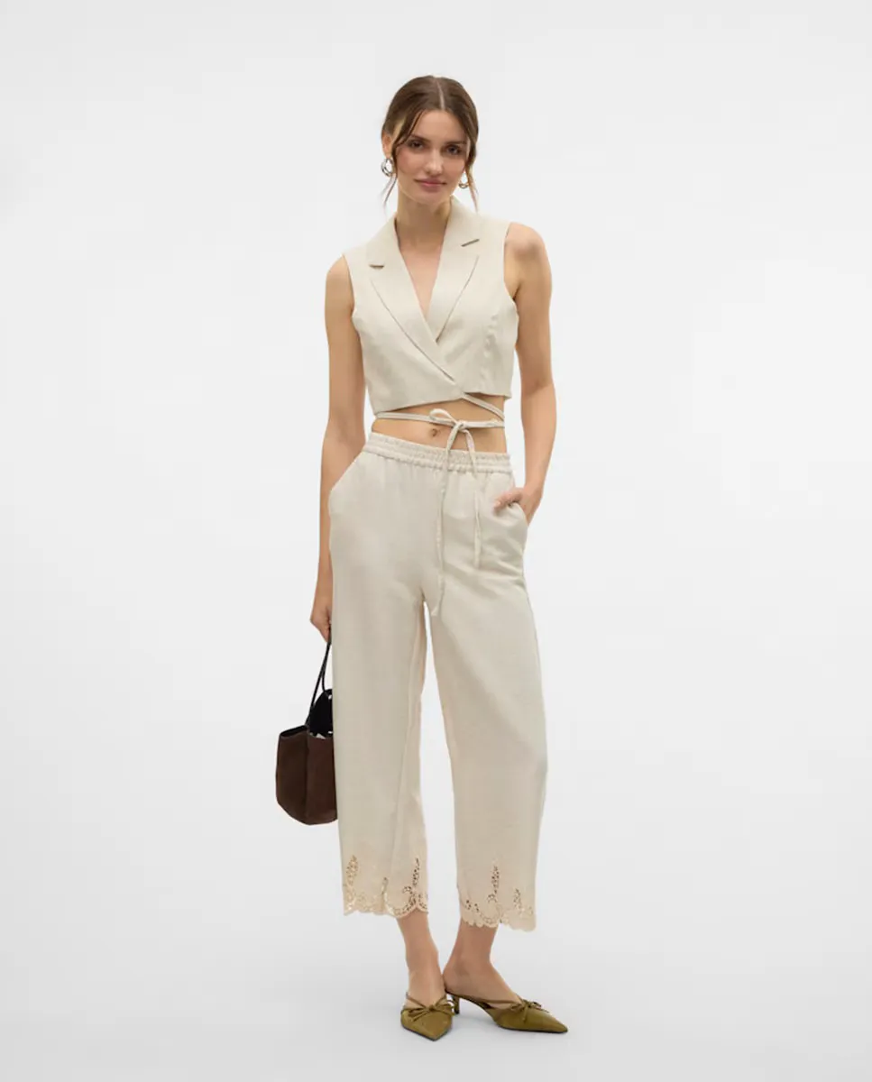 

Женские льняные брюки с вырубной отделкой Vero Moda, белый