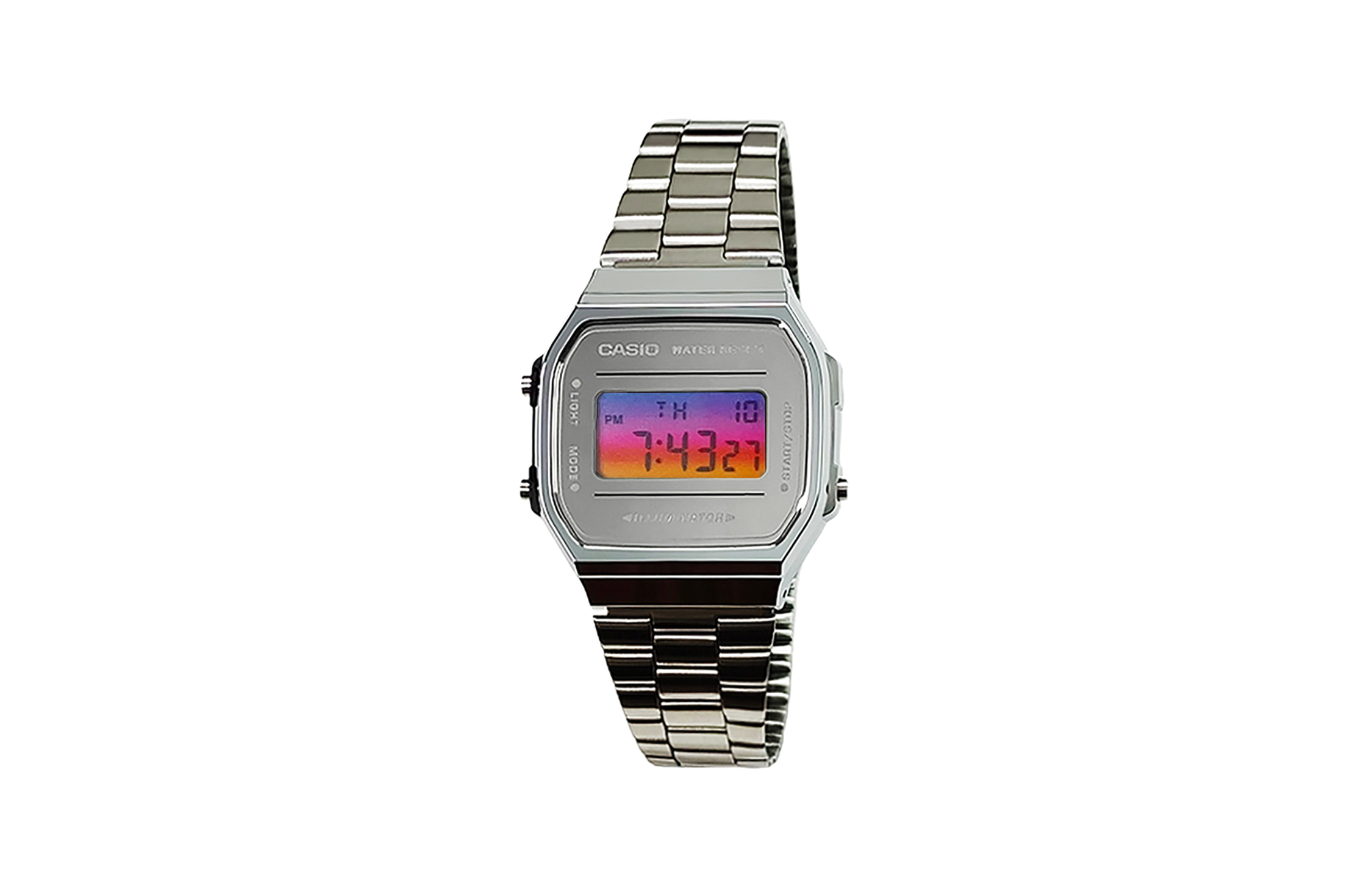 

CASIO Часы Retrofit Series Quartz Movement Stainless Steel Strap Watch Men's Watch Red Watch Dial, Silver Dial Purple Yellow Gradient Watch Glass