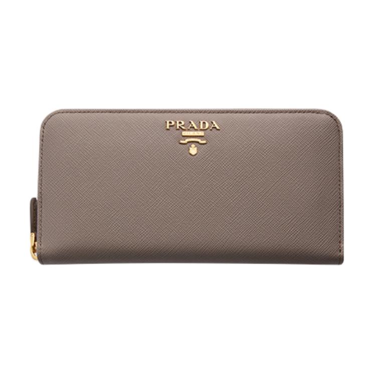 

PRADA Кожаный кошелек Saffiano крупный женский серо-бежевый