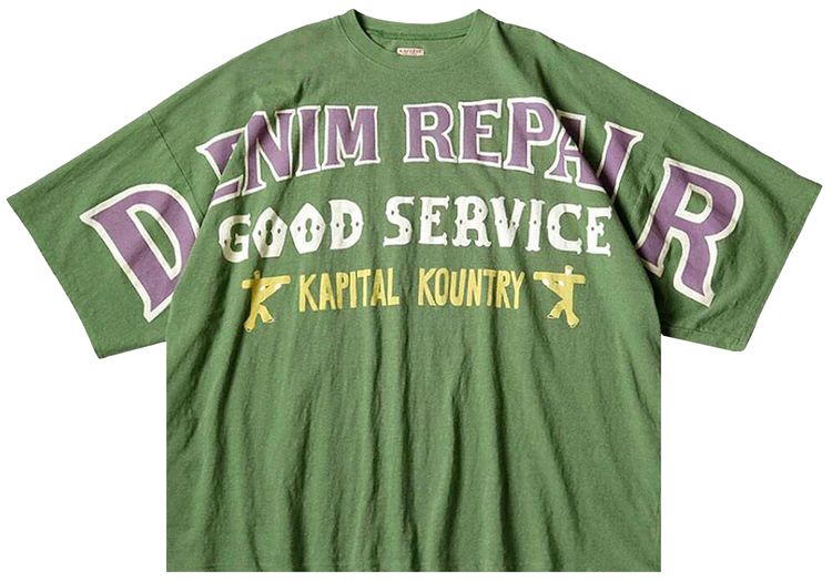 

Футболка Kapital Jersey Huge T-Shirt (Denim Repair) 'Green', зеленый