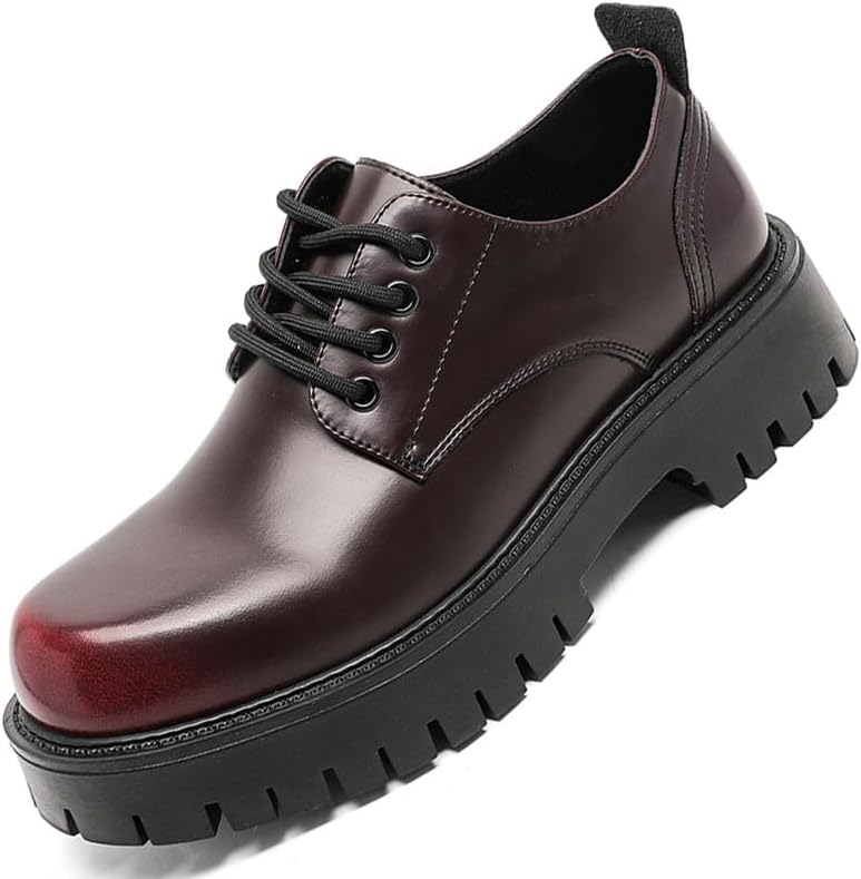 

Мужские массивные двухцветные туфли с носком, деловые оксфорды на платформе для мужчин, увеличивающие рост, повседневные дерби Gezykao, красный