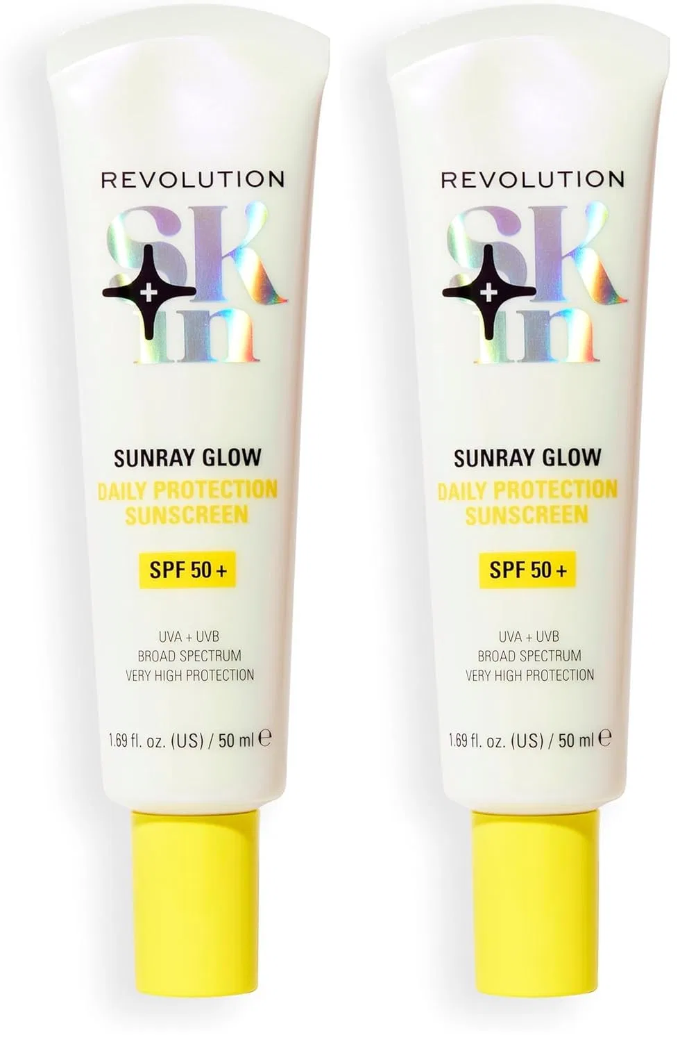 Дневной солнцезащитный крем Revolution Skin Sunray Glow SPF 50+ с витамином С, 2 шт. по 50 мл Revolution Skincare London, Klar